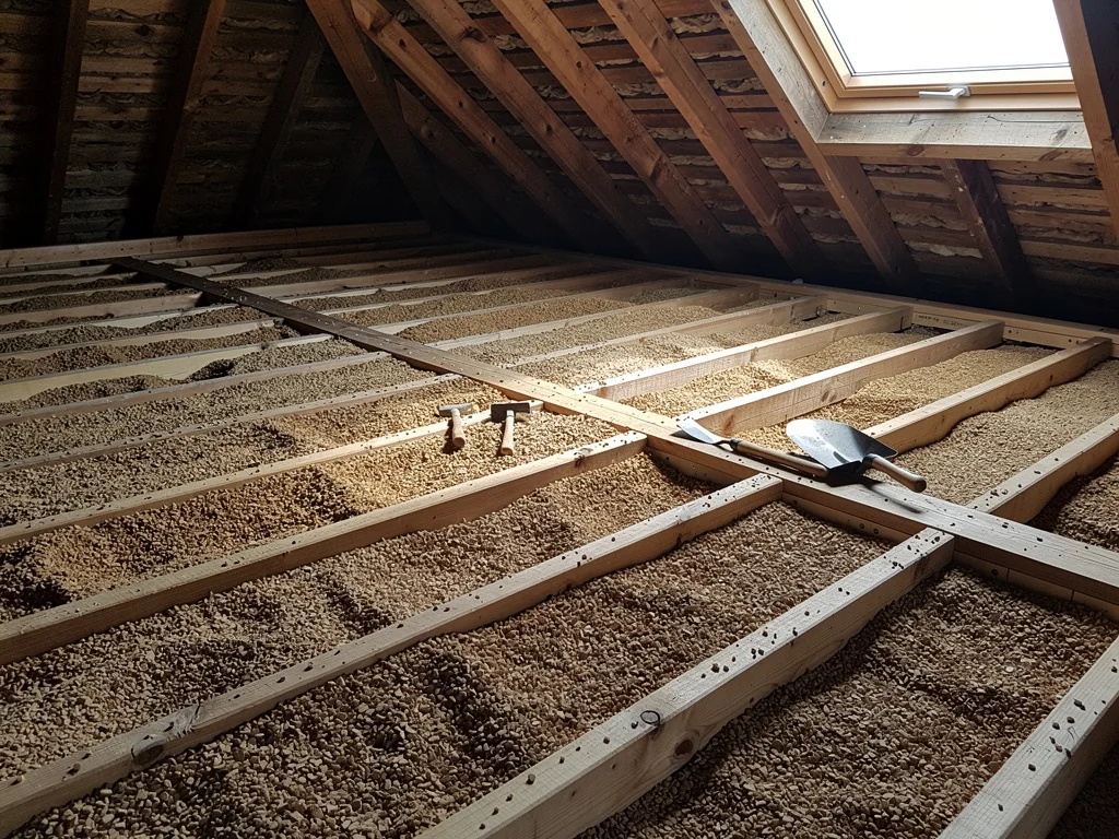 Isolation d'un plancher de combles avec du liège en granulés